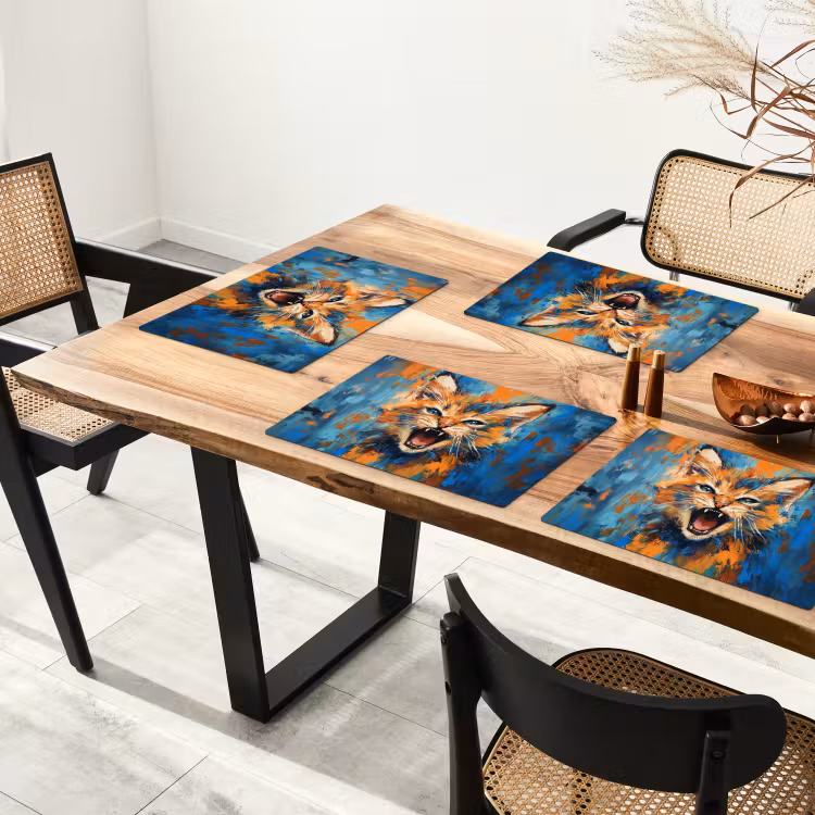 Placemat vinyl - Kat - Kleurrijk - Oranje - Blauw — 4