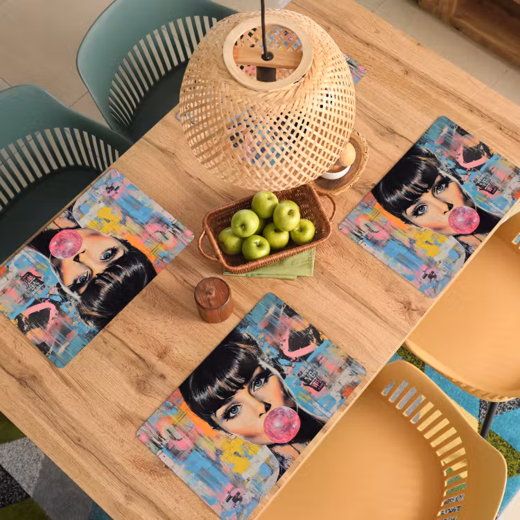 Placemat vinyl - Kauwgom - Vrouw - Penseelstreken - Modern — 3