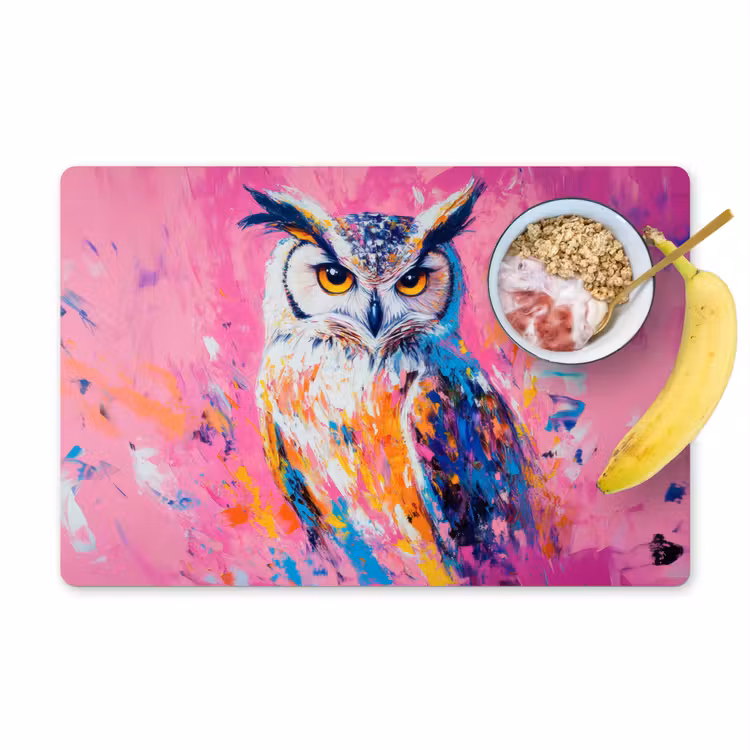 Placemat vinyl - Uil - Roze - Blauw - Verf - Abstract — 1