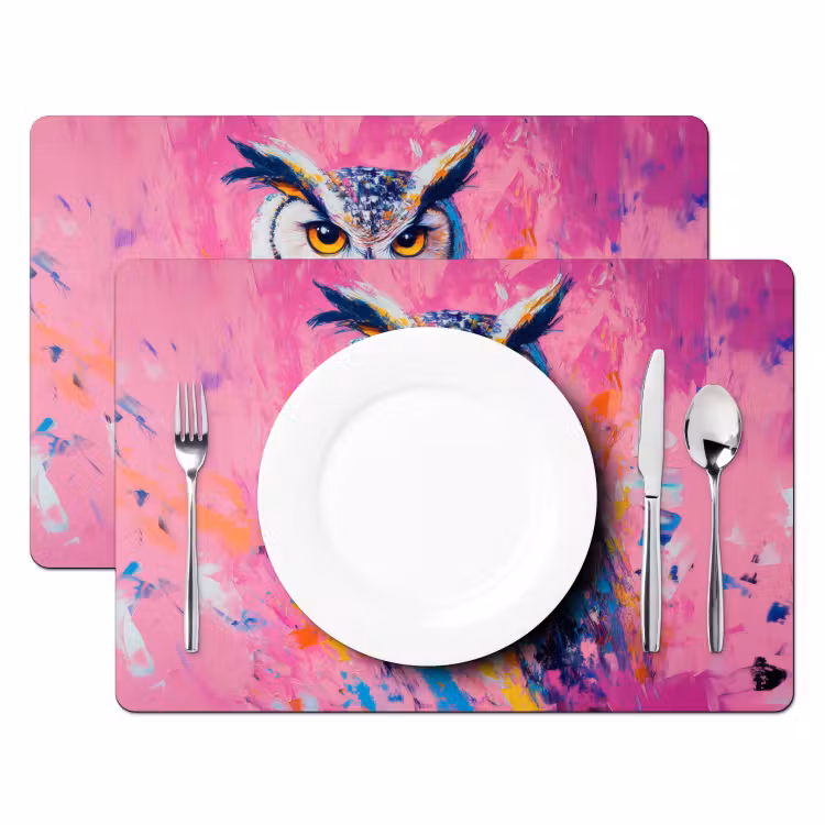 Placemat vinyl - Uil - Roze - Blauw - Verf - Abstract — 2