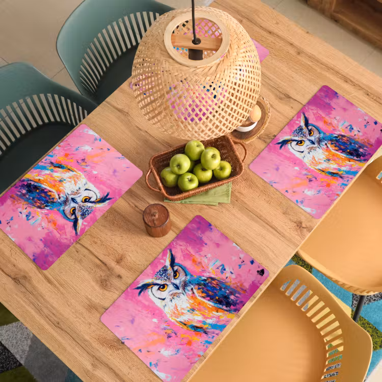 Placemat vinyl - Uil - Roze - Blauw - Verf - Abstract — 3