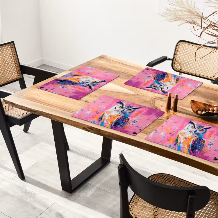 Placemat vinyl - Uil - Roze - Blauw - Verf - Abstract — 4