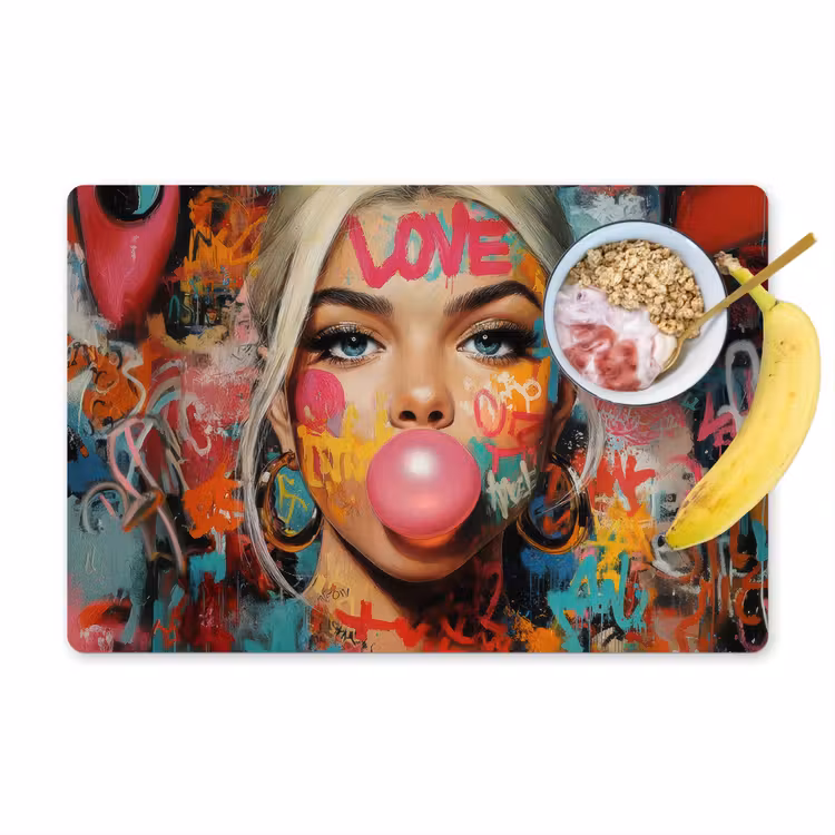 Placemat vinyl - Vrouw - Kauwgom - Graffiti - Love — 1