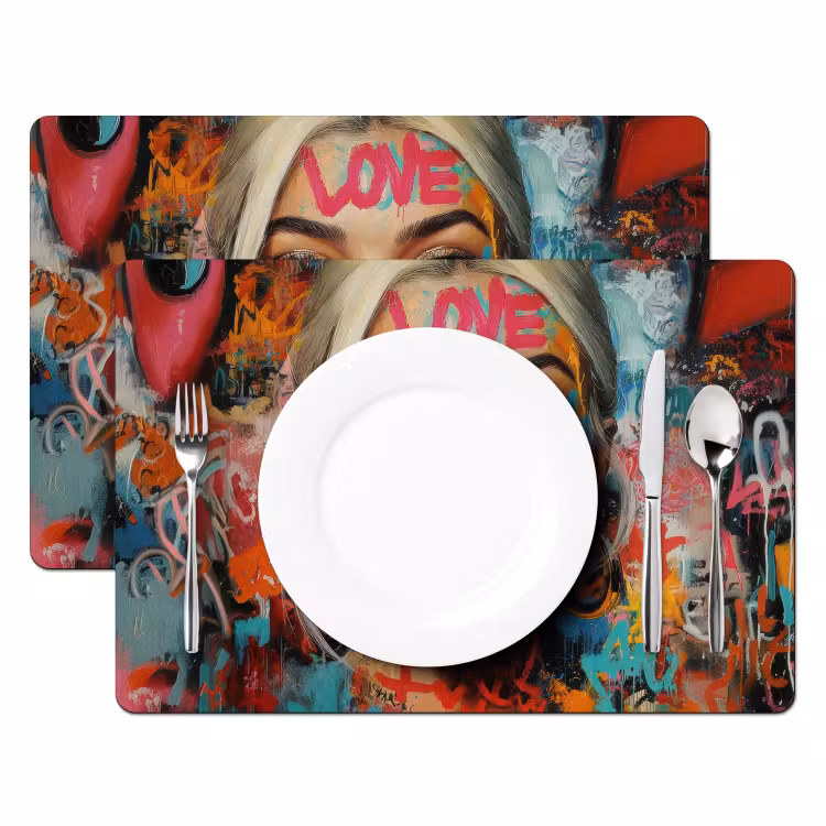 Placemat vinyl - Vrouw - Kauwgom - Graffiti - Love — 2