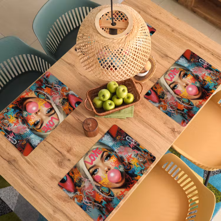 Placemat vinyl - Vrouw - Kauwgom - Graffiti - Love — 3