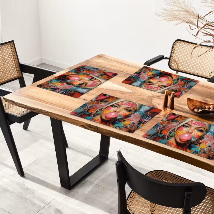 Placemat vinyl - Vrouw - Kauwgom - Graffiti - Love — 4