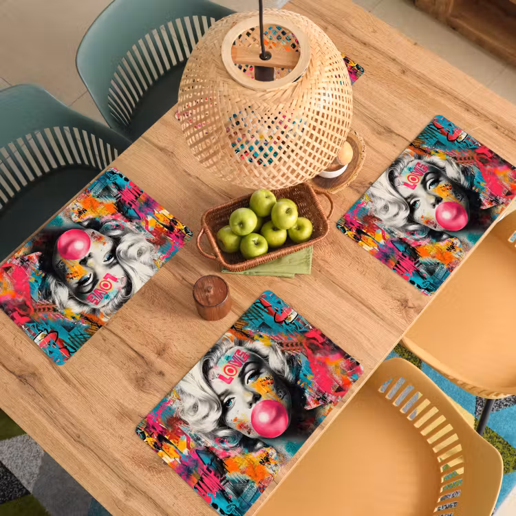Placemat vinyl - Vrouw - Kauwgom - Graffiti - Neonkleuren — 3