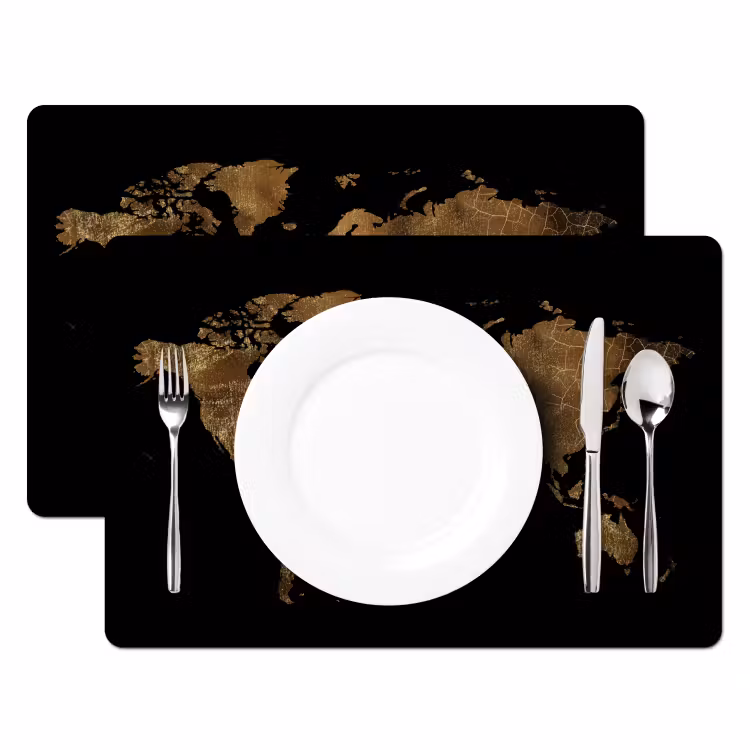 Placemat vinyl - Wereldkaart - Goud - Luxe - Aarde - Zwart — 2