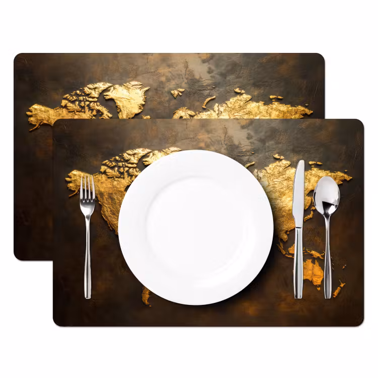 Placemat vinyl - Wereldkaart - Goud - Roest — 2