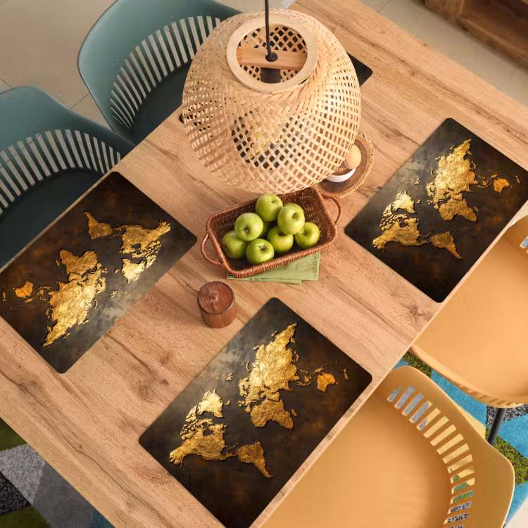 Placemat vinyl - Wereldkaart - Goud - Roest — 3