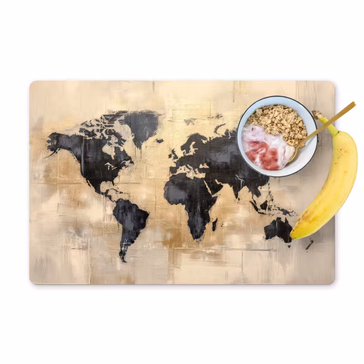 Placemat vinyl - Wereldkaart - Goud - Zwart - Abstract — 1