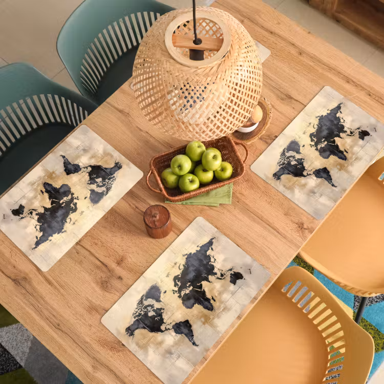 Placemat vinyl - Wereldkaart - Goud - Zwart - Abstract — 3