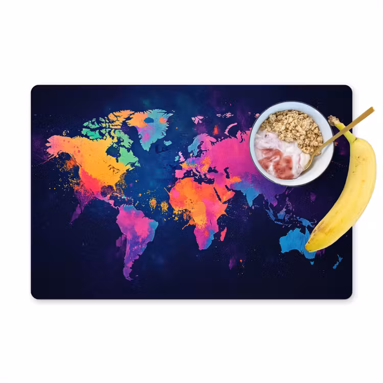 Placemat vinyl - Wereldkaart - Kleurrijk - Graffiti — 1