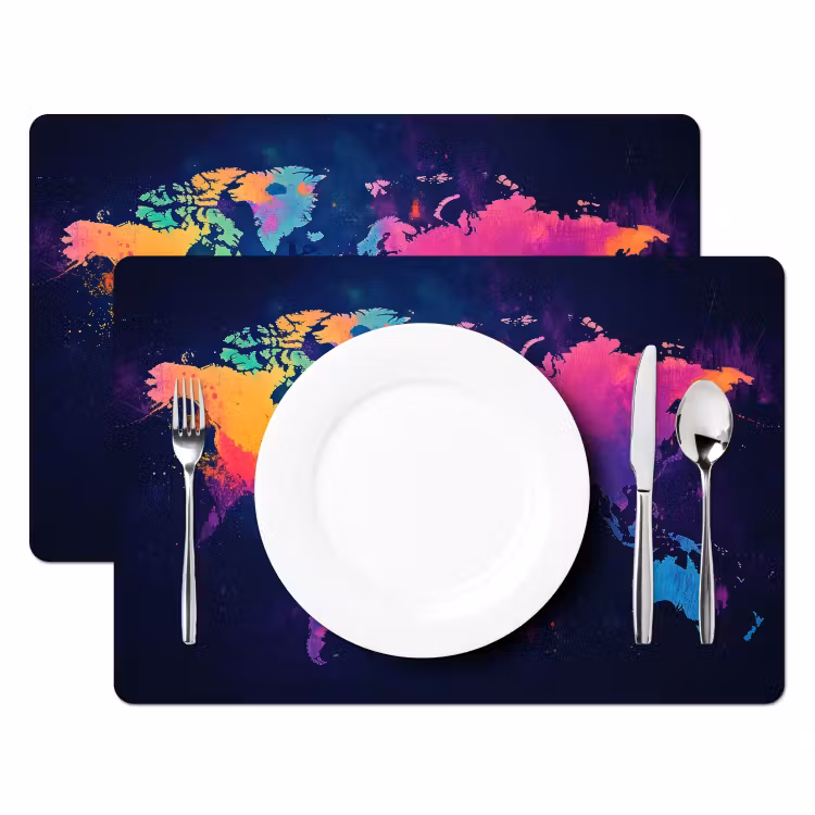 Placemat vinyl - Wereldkaart - Kleurrijk - Graffiti — 2