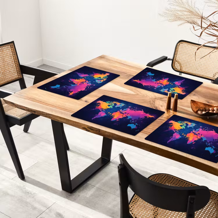 Placemat vinyl - Wereldkaart - Kleurrijk - Graffiti — 4