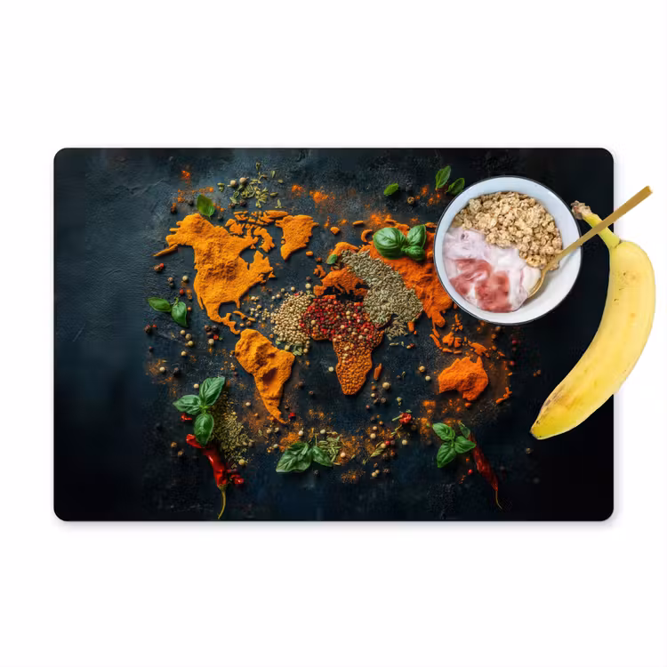 Placemat vinyl - Wereldkaart - Kruiden - Levendige kleuren — 1