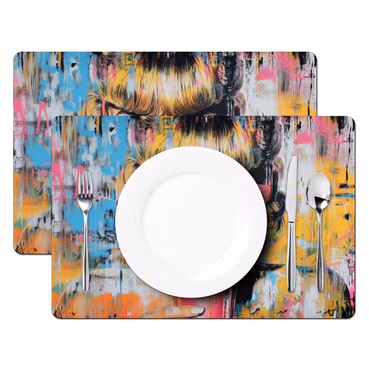 Placemat vinyl - Zonnebril - Vrouw - Kleurrijk - Verfspetters — 2