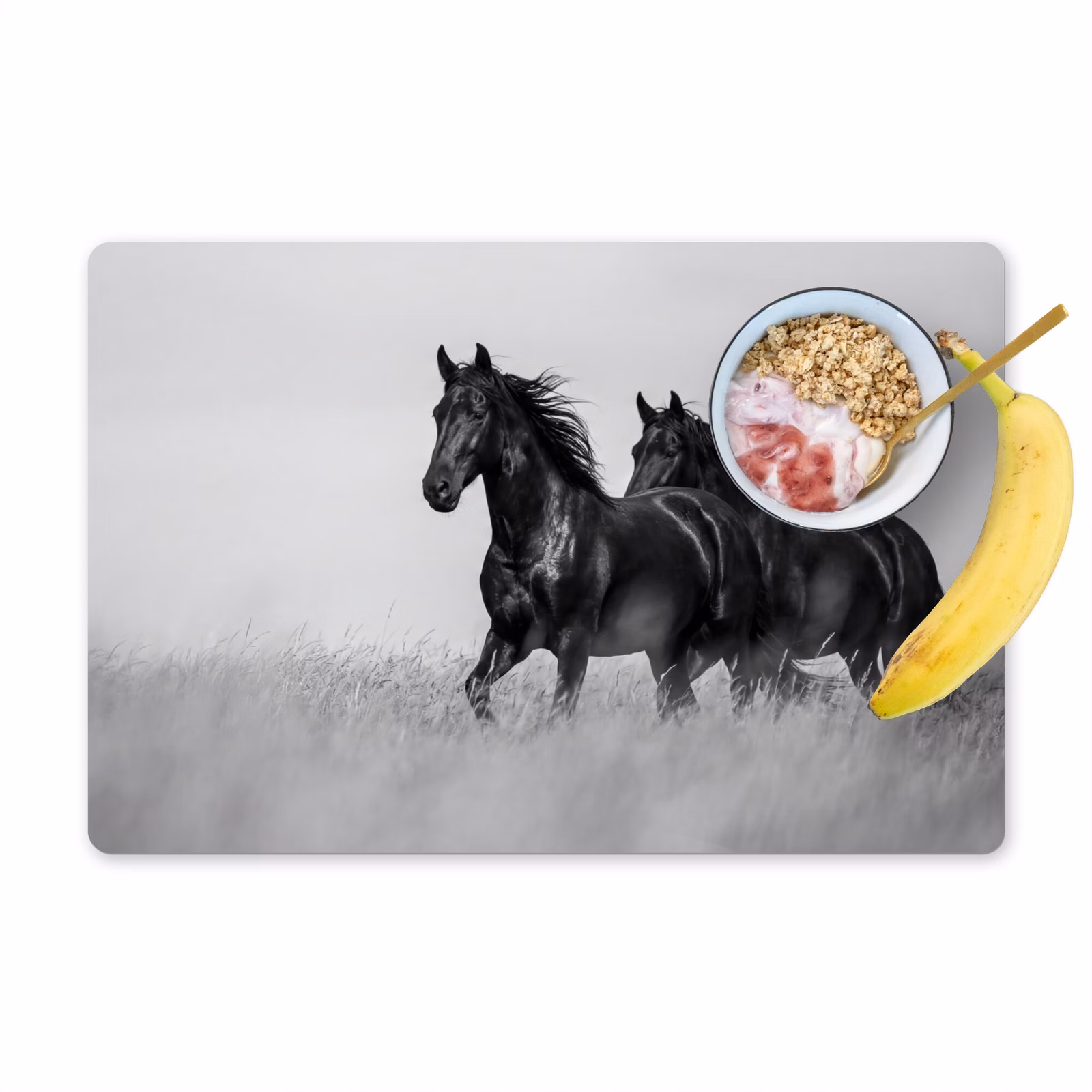 Placemat - 6 stuks - Paarden - Gras - Zwart - Wit — 1