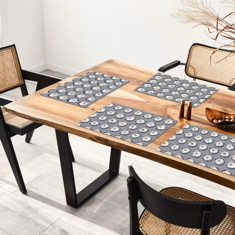 Placemat - 6 stuks - Borden - Bloemen - Blauw - Wit — 4