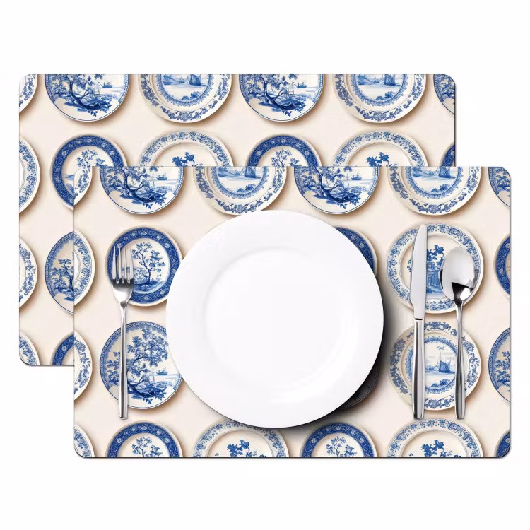 Placemat - 6 stuks - Borden - Bomen - Planten - Blauw — 2