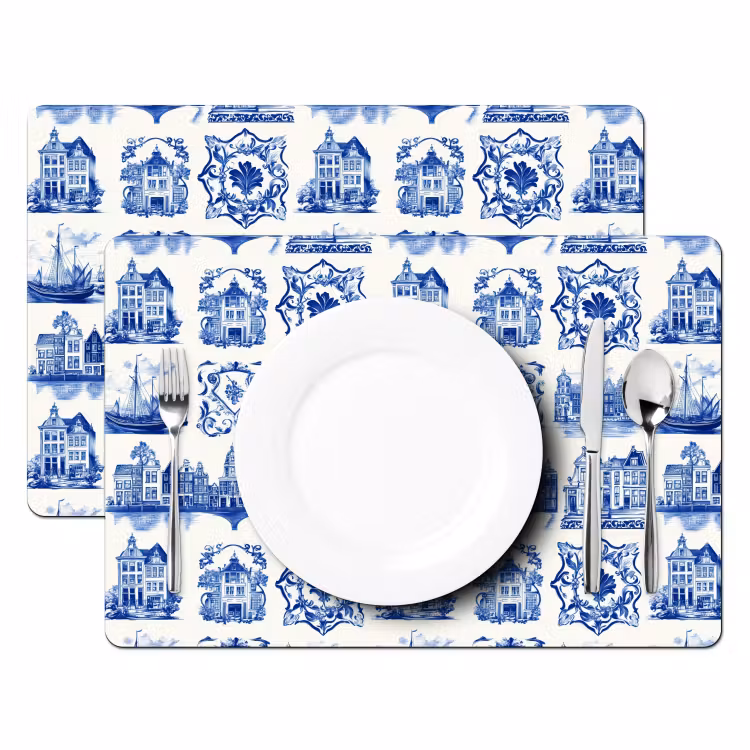 Placemat - 6 stuks - Huizen - Schepen - Blauw — 2