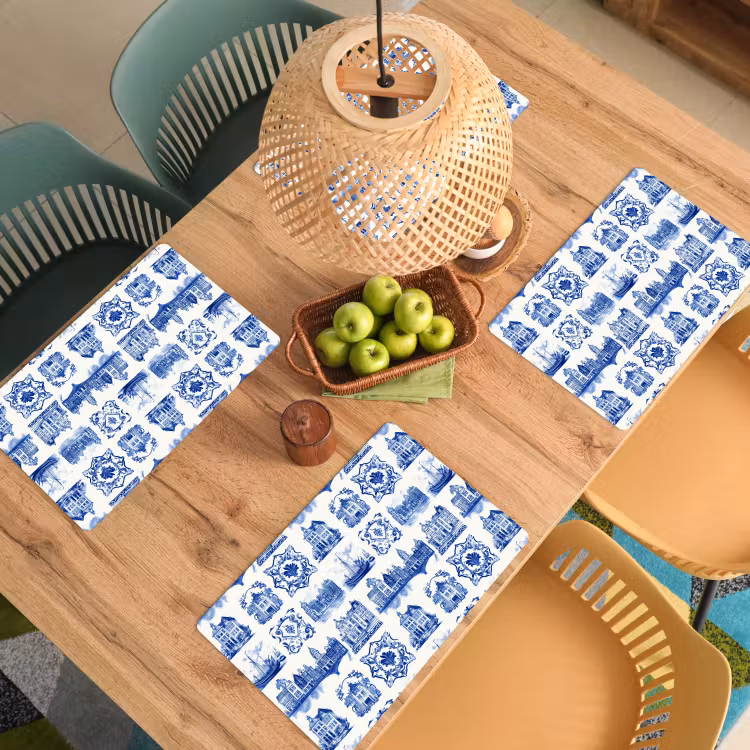 Placemat - 6 stuks - Huizen - Schepen - Blauw — 3