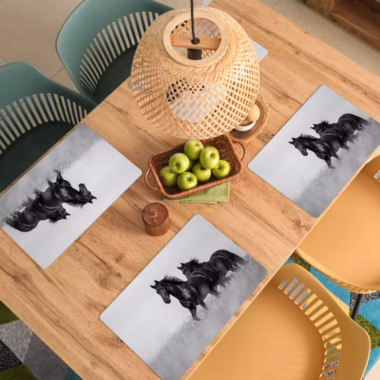 Placemat - 6 stuks - Paarden - Gras - Zwart - Wit — 3