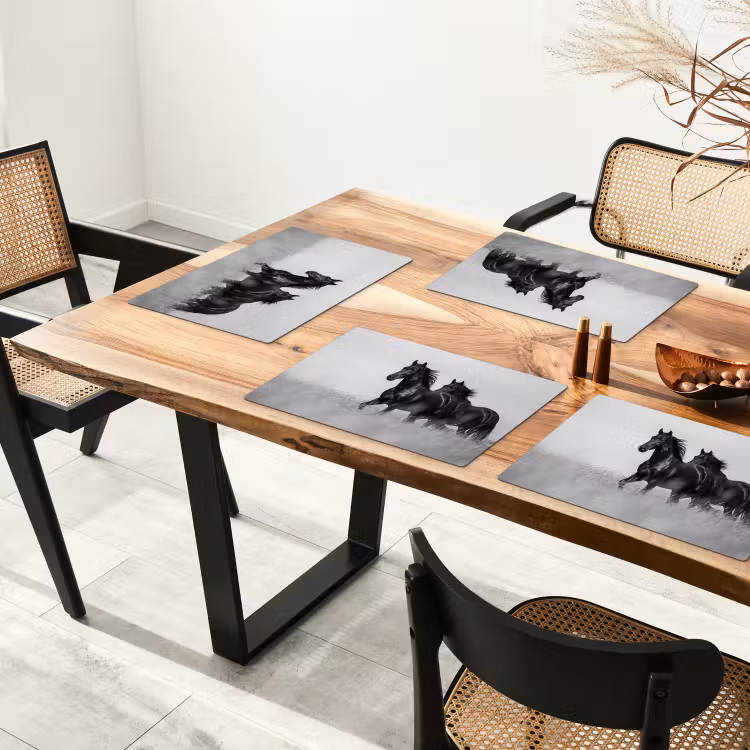 Placemat - 6 stuks - Paarden - Gras - Zwart - Wit — 4