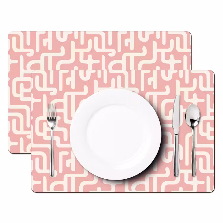 Placemat - 6 stuks - Doolhofpatroon - Roze - Wit - Abstract — 2