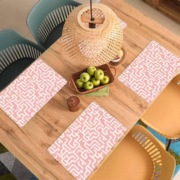 Placemat - 6 stuks - Doolhofpatroon - Roze - Wit - Abstract — 3