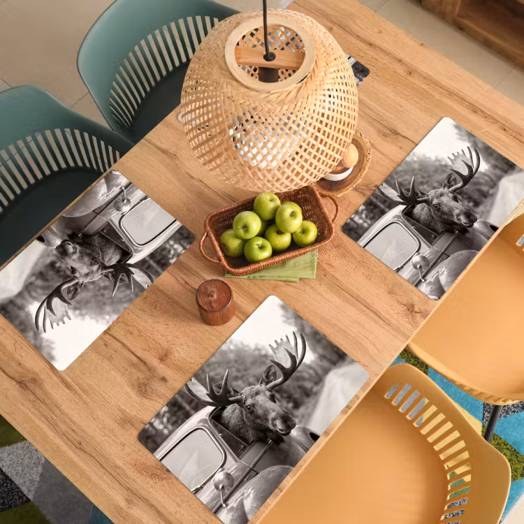Placemat - 6 stuks - Eland - Auto - Gewei - Zwart - Wit — 3