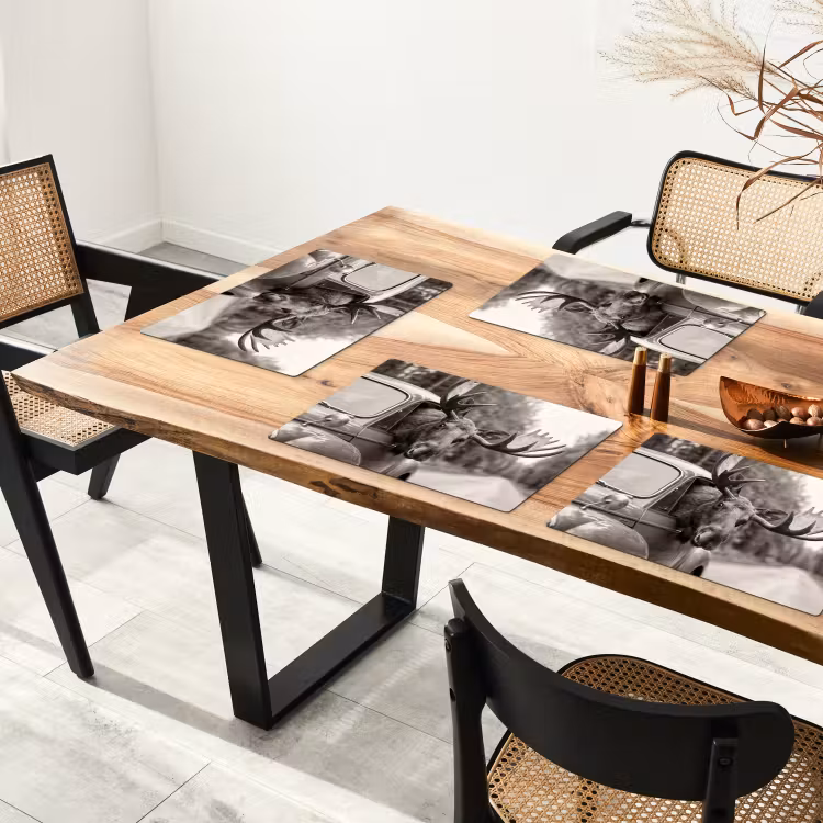 Placemat - 6 stuks - Eland - Auto - Gewei - Zwart - Wit — 4