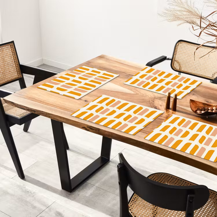 Placemat - 6 stuks - Geometrisch - Patroon - Geel - Roze — 4