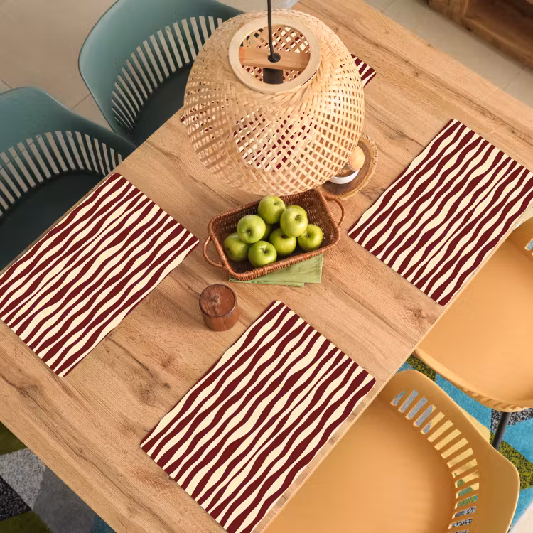 Placemat - 6 stuks - Golven - Rood - Patroon - Crème — 3