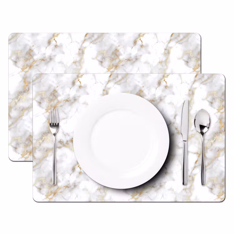 Placemat - 6 stuks - Gouden aders - Marmer - Wit — 2