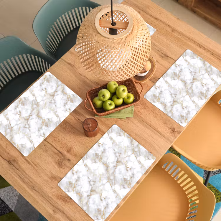 Placemat - 6 stuks - Gouden aders - Marmer - Wit — 3