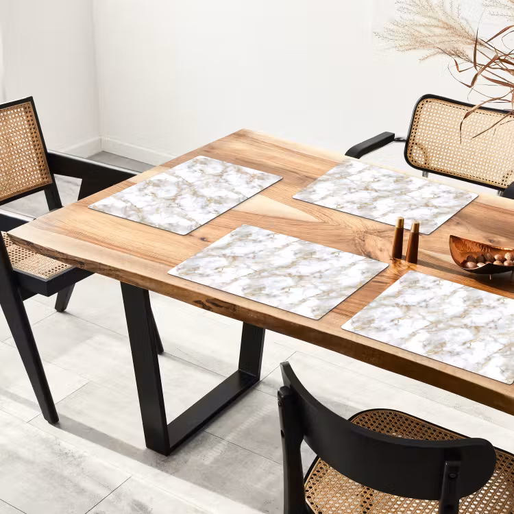 Placemat - 6 stuks - Gouden aders - Marmer - Wit — 4