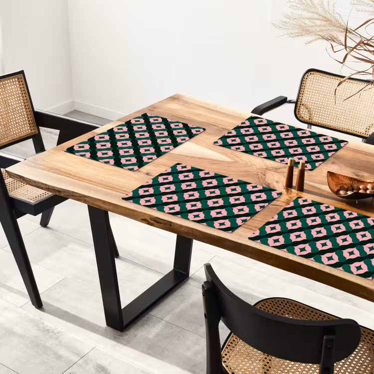 Placemat - 6 stuks - Groen - Roze - Retro - Sterren — 4