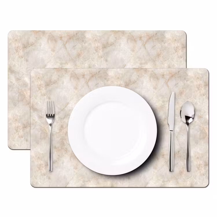 Placemat - 6 stuks - Lichtbeige - Goudbruine Nerven - Marmer — 2