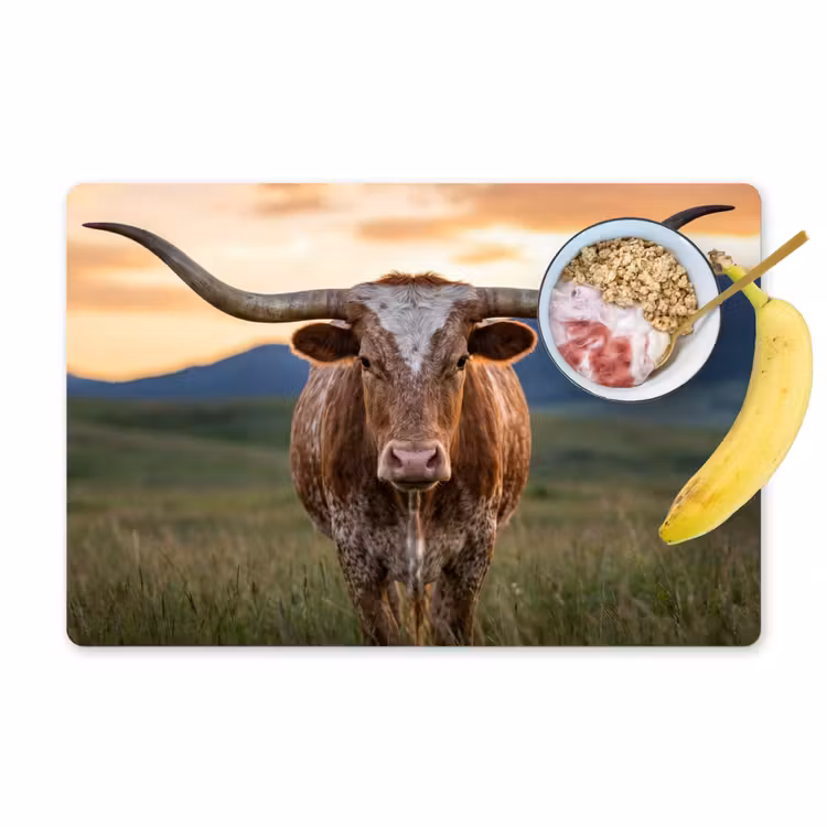 Placemat - 6 stuks - Longhorn - Landschap - Zonsondergang — 1
