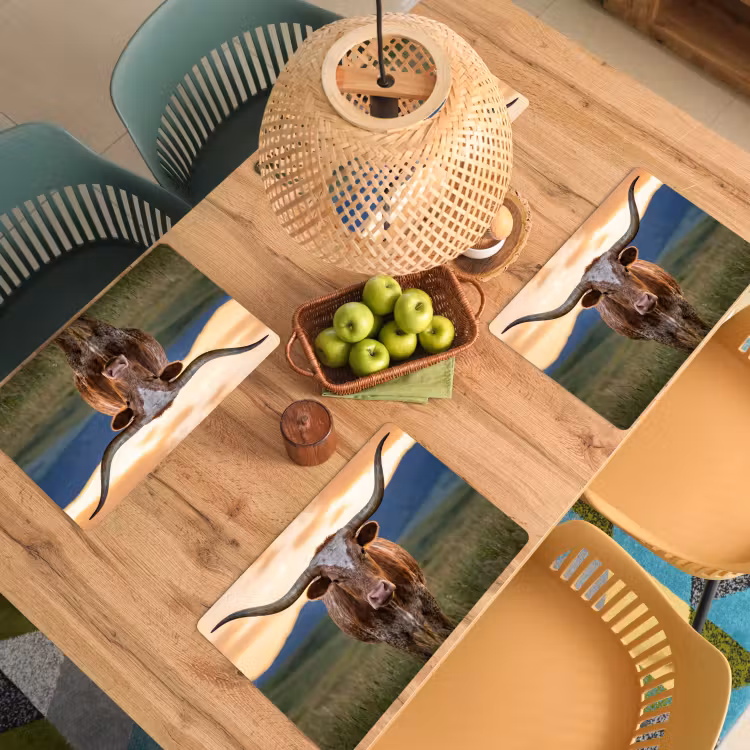 Placemat - 6 stuks - Longhorn - Landschap - Zonsondergang — 3