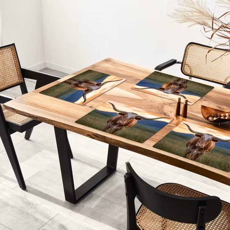 Placemat - 6 stuks - Longhorn - Landschap - Zonsondergang — 4