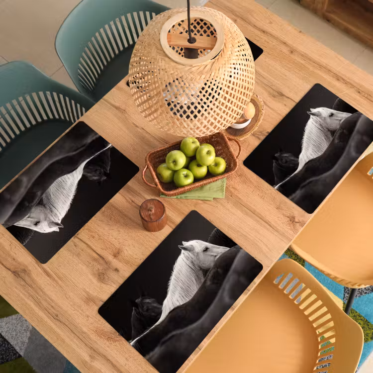Placemat - 6 stuks - Paarden - Zwart - Wit - Kudde — 3