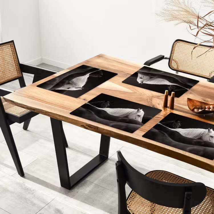 Placemat - 6 stuks - Paarden - Zwart - Wit - Kudde — 4