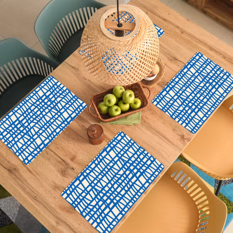 Placemat - 6 stuks - Ruitpatroon - Blauw - Crème — 3
