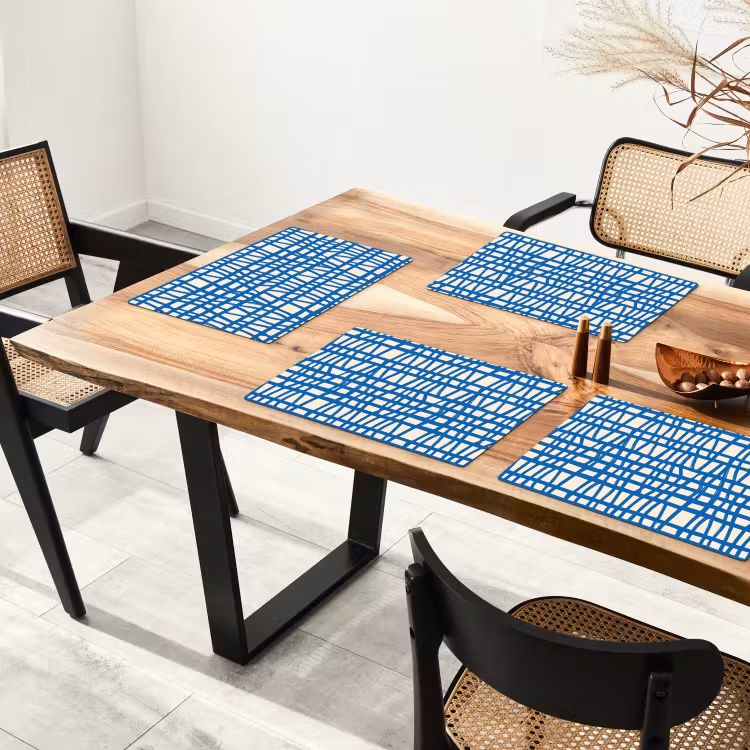 Placemat - 6 stuks - Ruitpatroon - Blauw - Crème — 4