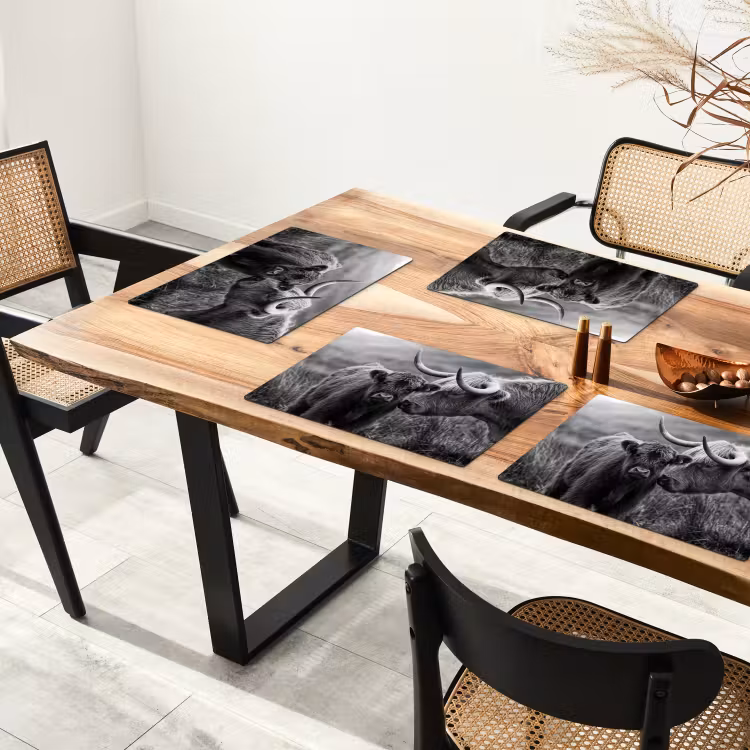 Placemat - 6 stuks - Schotse hooglander - Kalf - Zwart - Wit — 4