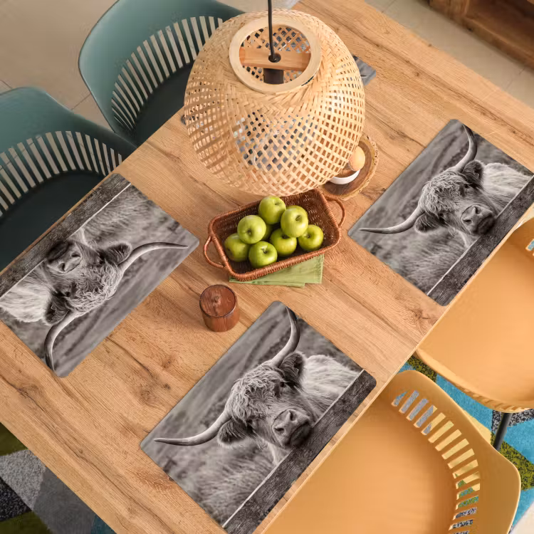 Placemat - 6 stuks - Schotse hooglander - Zwart - Wit - Hout — 3