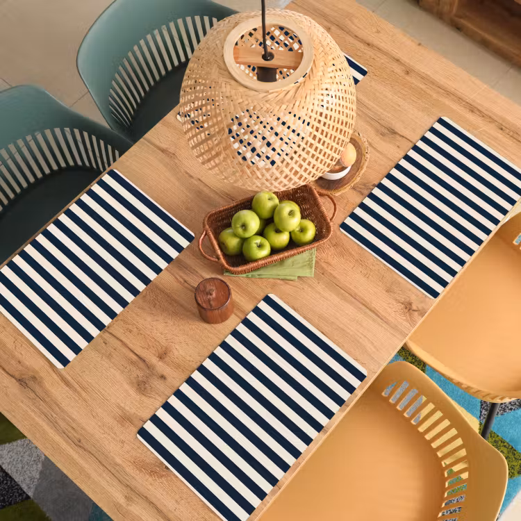 Placemat - 6 stuks - Verticale strepen - Blauw - Crème — 3