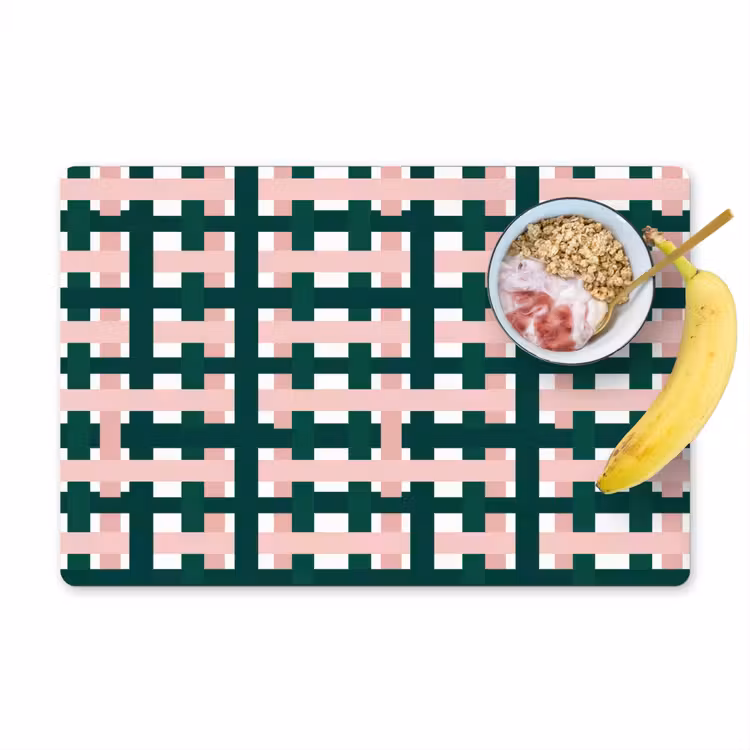 Placemat - 6 stuks - Vlechtpatroon - Groen - Roze - Grafisch — 1